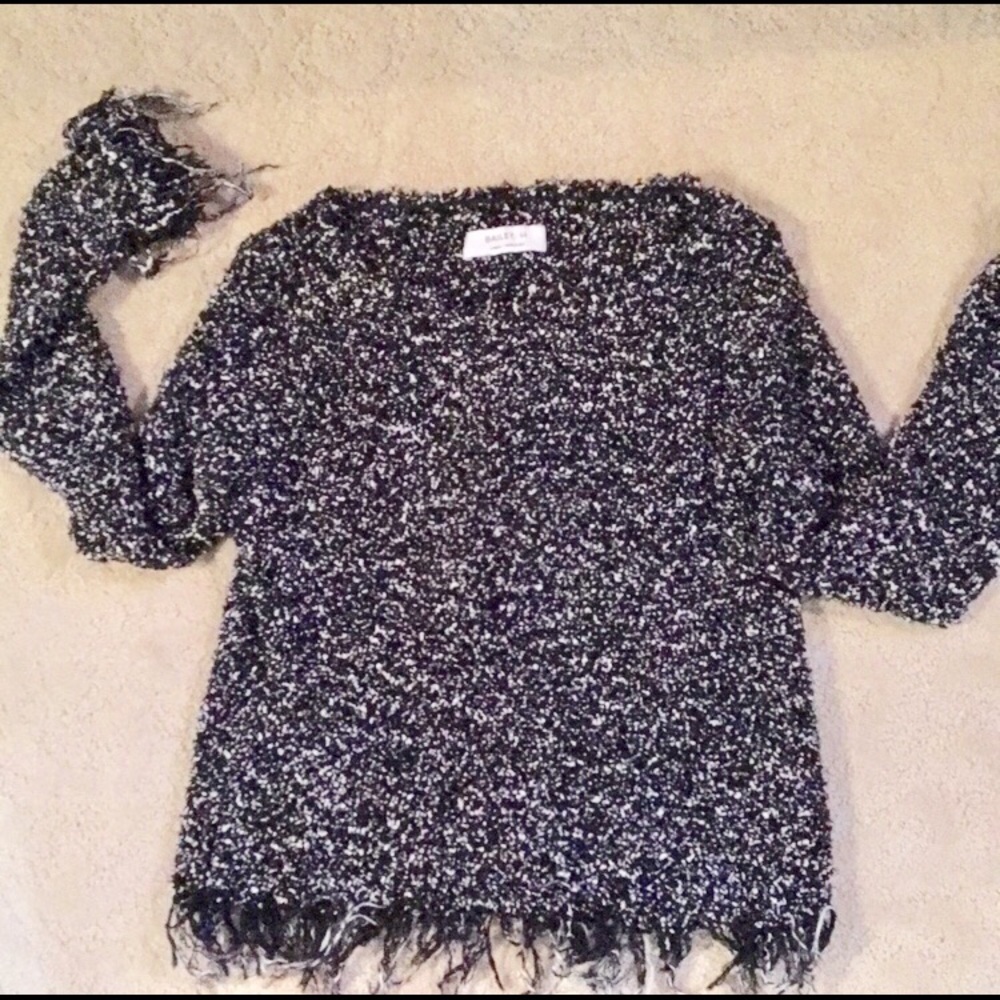 Bailey 44 black and white fringe sweater